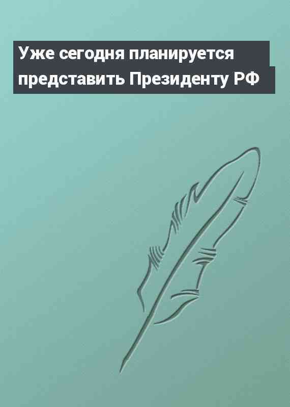 Уже сегодня планируется представить Президенту РФ